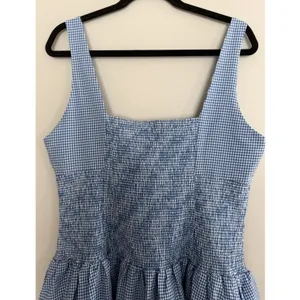 Maeve Smocked Rosette Drop-Waist Mini Blue Gingham Dress Women's Size XL thumbnail 4