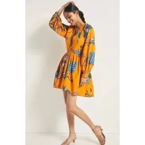 NEW!! Anthropologie LET ME BE Tropical Floral Dress Raglan Long Sleeves Large thumbnail 4
