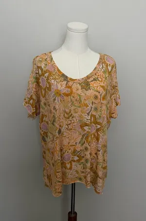 Anthropologie Pilcro Tee Shirt Tunic Floral Oversized Linen Cotton Boho Mustard thumbnail 1