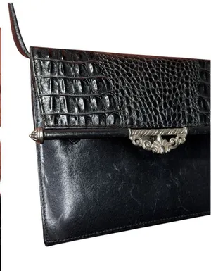 Brighton Black Leather Bag Crossbody‎ Pocketbook Crocodile Print Purse & Wallet thumbnail 1