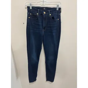 7 For All Mankind High Waist Skinny Jeans Dark Indigo Blue Size 28 Stretch Denim thumbnail 7