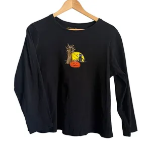 Vintage Women's Halloween Black Embroidered Cat Pumpkin Long Sleeve Top 1X thumbnail 1