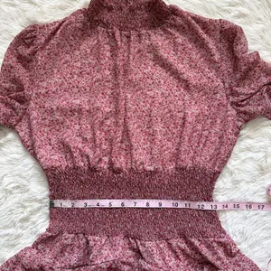 Bardot Dress Georgette Soft Floral Tiered Shirred Mini Long Sleeve Pink M thumbnail 12