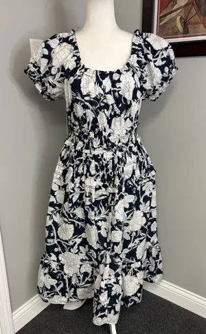 Time & Tru Women's Short Sleeve Peasant Cotton Panel Maxi Dress L Blue NWT thumbnail 1