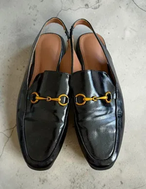 BLACK PATENT Slingback Loafer Flats Size 38 US 7.5 thumbnail 1