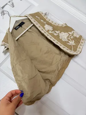 ZARA Embroidered Floral Boho Vest Tan Bohemian Cottagecore Festival Romantic M thumbnail 8