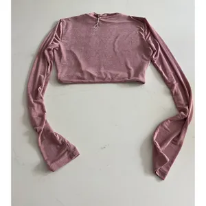 MESHKI Georgina Long Sleeve Crop Top in Pink Size Small thumbnail 3