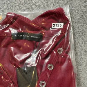 S.DEER Henley Crop Top Womens XL Ribbed Burgundy Long Sleeve Button Front NWT thumbnail 6