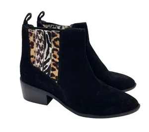 Crown Vintage Tolana 2 Chelsea Ankle Boots Black Suede/Cow Hair Women's Size 7.5 thumbnail 1