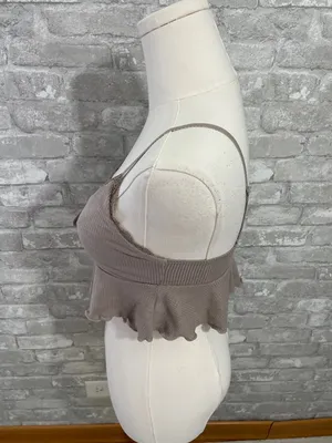 Garage Ribbed Cropped Tank Top in Beige thumbnail 2