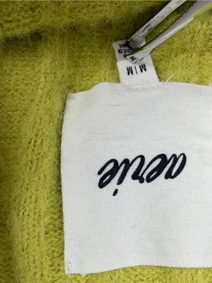 Aerie Fuzzy Ribbed Sweater Medium Chartreuse Balloon Sleeve Cozy Knit Top thumbnail 5