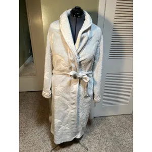 Secret Treasures Women's Sz XL 16-18 Plush Robe Light Gray White Moon Star Print thumbnail 3