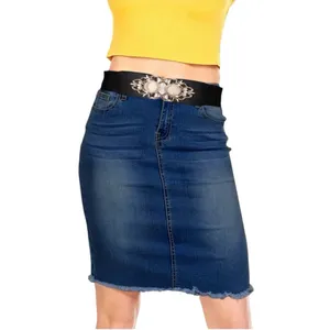 Golden Double Buckle Black Waspie Belt Stretchy Elastic Accentuating‎ Waist Band thumbnail 4