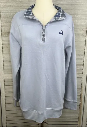 CUFFY'S OF CAPE COD 1/4 Zip Sweatshirt Periwinkle Blue/Plaid-Large thumbnail 1