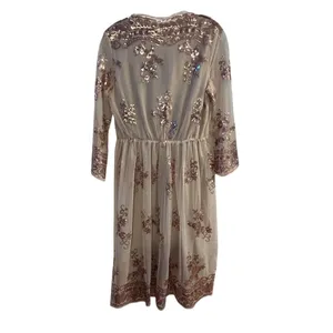 Rouge Women's M Beige Champagne V-Neck‎ Midi Dress with Rose Gold Sequins thumbnail 11