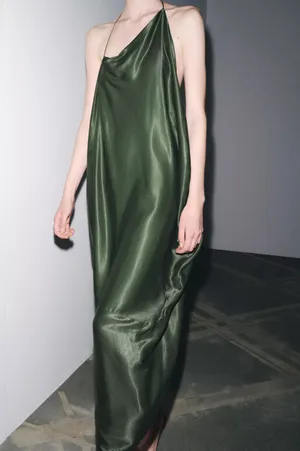 Zara Elegant Green One-Shoulder asymmetric maxi Dress evening party thumbnail 10