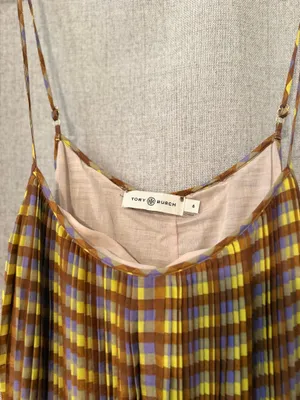 Tory Burch Pleated Midi Dress in Purple Veronica Plaid | 6 thumbnail 6