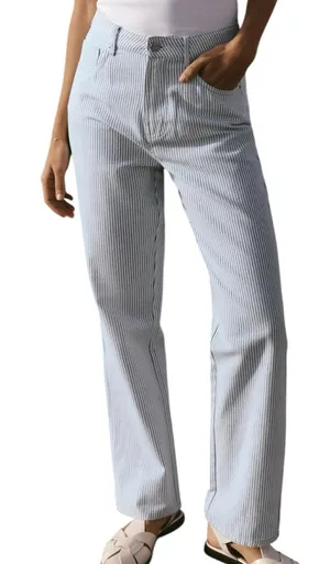 Zara Blue and White Striped Straight Leg Jeans thumbnail 1