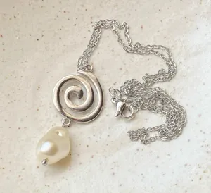 Handmade stainless steel spiral swirl uzumaki & pearl necklace🌀 thumbnail 6