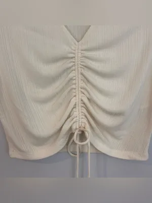 Reformation Mariam Short Sleeve Cream/Ivory Knit Ribbed Top Size Small thumbnail 6