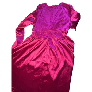Magenta Pink Satin‎ Long Sleeve Ruched V-Neck Mini Dress S/M thumbnail 8