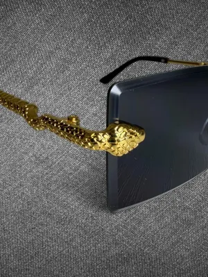 Black Rimless Rectangle Gold Serpent Y2K Sunglasses thumbnail 7