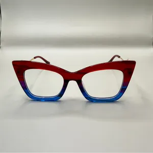 Vooglam Red & blue Cat-Eye Glasses frame, no prescription. thumbnail 2
