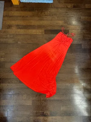 Sincerely Jules Bright Orange Halter Flowy Slinky midi dress thumbnail 3