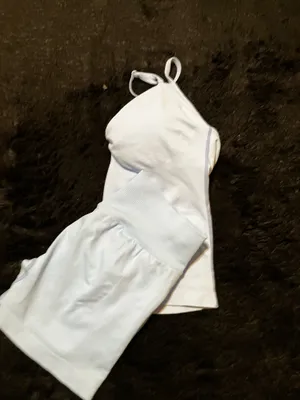 Amazon Like blue halter crop top and shorts set gym set #halter #matching it’s brand new ! SIZE L thumbnail 2