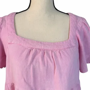 UMGEE Women's Linen Blend Color Block Tiered Mini Dress Sz L Festival Beachy thumbnail 2