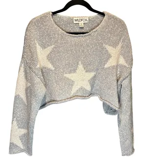 Wildfox Cropped Star Print Light Blue Sweater - size Small thumbnail 1