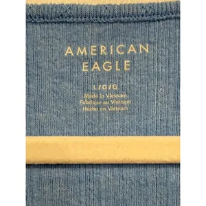 American‎ Eagle Blue Pointelle Ribbed Square Neck Long Sleeve Top Large thumbnail 2