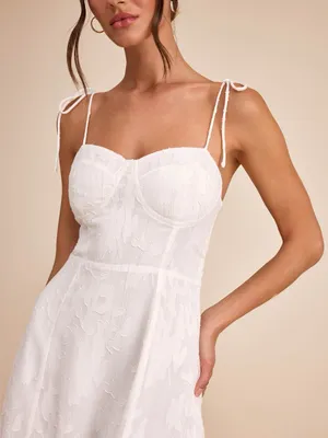 LULU’S Loveliest Looks White Floral Jacquard Tie-Strap Midi Dress thumbnail 7