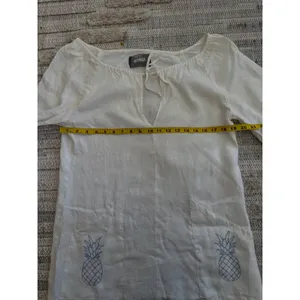 Reformation White 100% Linen Pineapple Embroidered Tunic Top Small Beach Coverup thumbnail 3