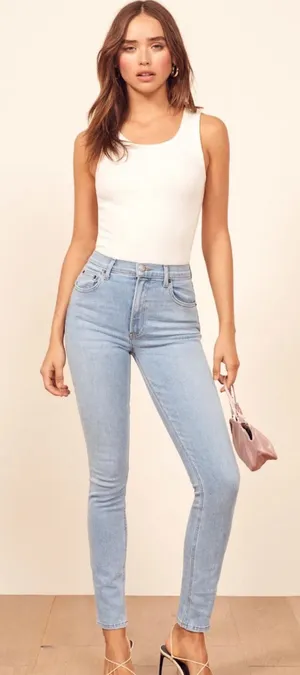 Reformation Harper High Rise Skinny Jeans Amalfi Light Wash Denim Blue‎ Size 24 thumbnail 1