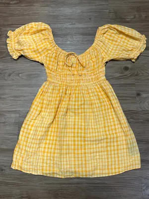 Urban Outfitters Yellow Gingham Puff-Sleeve Dress thumbnail 2