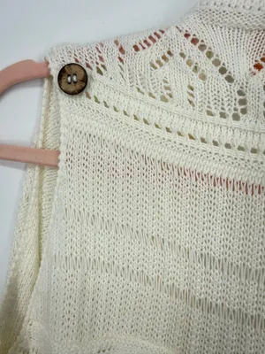 Skies Are Blue Women Ivory XS Crochet Open Cardigan Vest Sleeveless Boho Hippie thumbnail 6