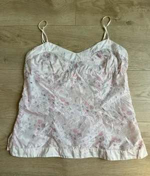 VINTAGE American Eagle 100% silk tank top adjustable straps floral print size 12 thumbnail 1