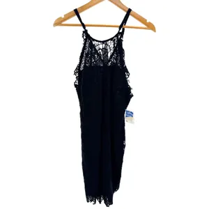 Free People Shes Got It Lace Mini Dress L Black Halter Button Back NWT OB518210 thumbnail 3