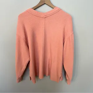 Aerie Wonder Textured V Neck Oversized Sweatshirt Saturn Peach Top Coral Orange thumbnail 7