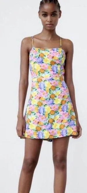 Zara Floral Mini Dress With Shorts Attached thumbnail 1