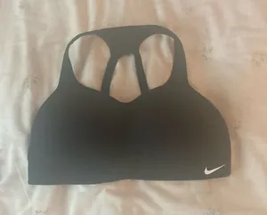 Nike Black Racerback Padded Sports Bra with White Swoosh thumbnail 1
