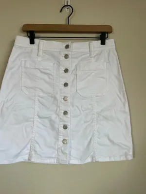 Madewell White Denim Button Front Skirt thumbnail 3