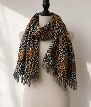 Leopard Print Fringe Scarf Animal Print Lightweight Wrap Shawl thumbnail 1