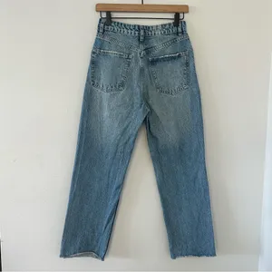 ZARA Size 4 High Rise Ripped Straight Denim Blue Jeans Distressed 100% Cotton thumbnail 7