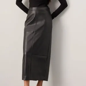 Rosetta Getty Black Faux Leather Maxi Skirt Size 8 Western Pencil Designer $300 thumbnail 5