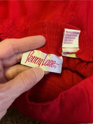 Vintage 80s Penny Lane Red High Rise Rayon Shorts Elastic Waist Pockets Large thumbnail 2