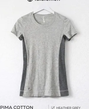 Lululemon Pima Cotton T Shirt Heather Grey Short Sleeve Athletic Size 2 thumbnail 1