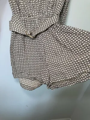 Lusana Robyn Belted Playsuit Size L Brown White Clover Print thumbnail 4