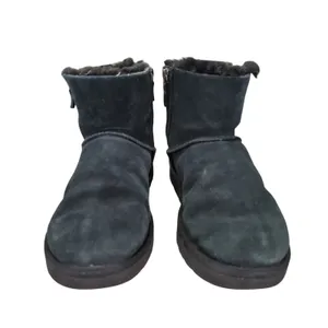 UGG 1118853 Black Suede‎ Leather Shearling Double Zip Mini Boots Womens Size 7 thumbnail 3